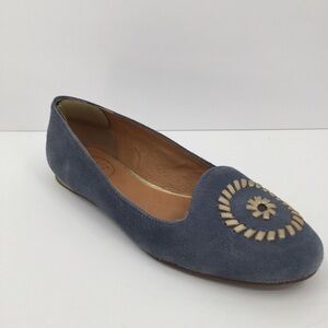 Jack Rogers Rebecca blue suede ballet flats shoe gold whipstitch women 8
